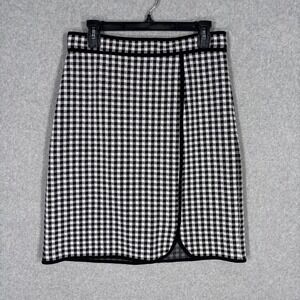 Ann Taylor Gingham Check Pencil Skirt 6 Black White Knit Career Preppy Old Money
